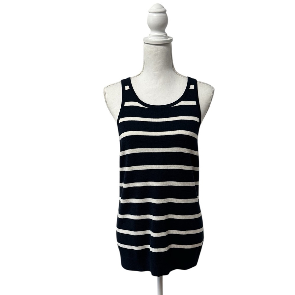 Banana Republic Rayon Blend Britton Striped Cross Back Sleeveless Top Navy Blue